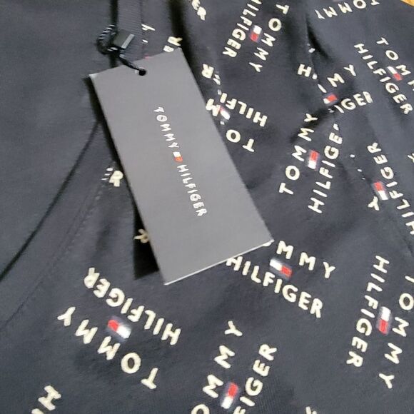 Tommy Hilfiger Women's V Neck All Over Logo Printed T Shirt Tee Navy Large L - Picture 3 of 6